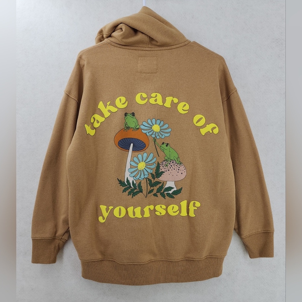 American Eagle Outfitters Brown 'Take Care of Yourself' Graphic Hoodie